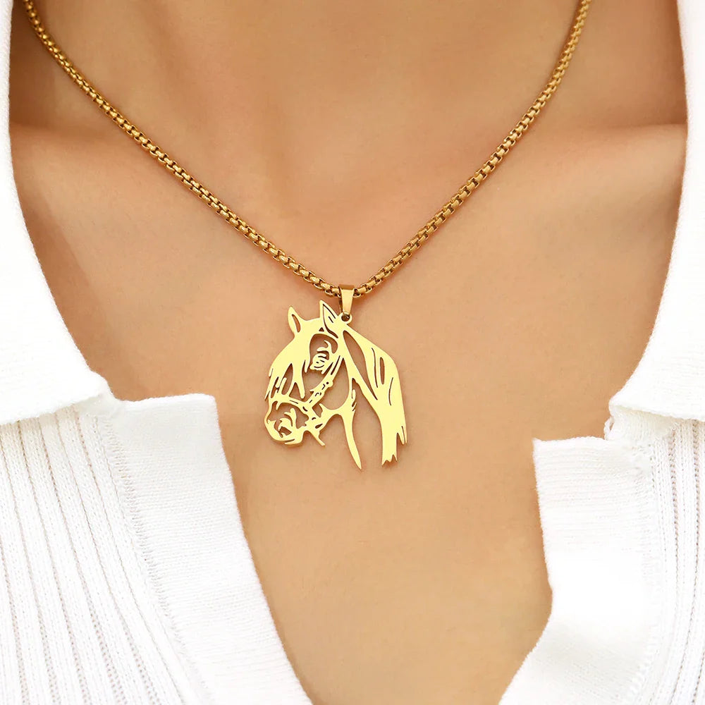 Stainless Steel Necklaces Animals Horse's Head Pendant Choker Chain Men  Atmospheric Fashion Hip Hop Necklace For Women Jewelry Vera Lux