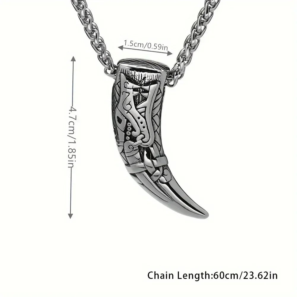 Vintage Titanium Steel Nordic Mythology Spiritual Viking Necklace Men Wolf Teeth Necklace for Men Amulet Jewelry Femstylo
