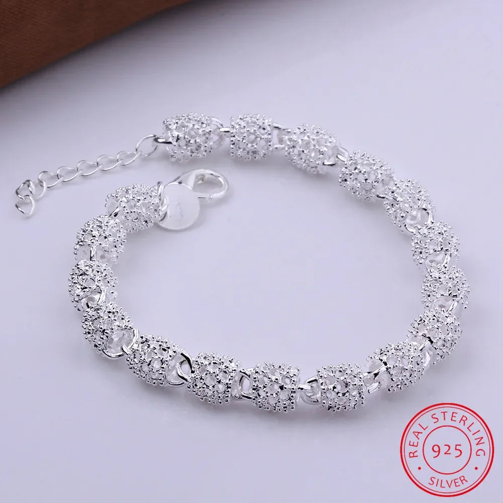 925 Silver Flower Beads Charm Bracelets For Women Hollow Ball Silver Bracelet Adjustable Wedding Party Jewelry Gifts Vera Lux