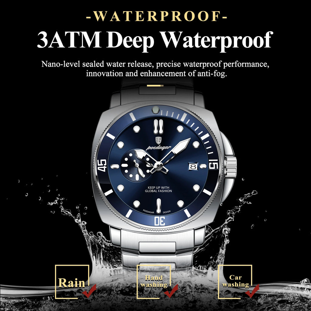 POEDAGAR Top Fashion Luxury Watch For Men Waterproof Luminous Date Men's Watches Stainless Steel Business Quartz Male Wristwatch Vera Lux