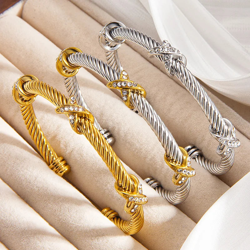 1pcs Stainless Steel 8-shaped Cross Diamond Bracelet Trendy Fashion Versatile Steel Rope Open Bracelet Party Jewelry Gifts Vera Lux