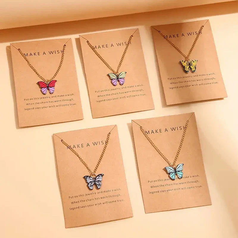 5 Pcs Fashion Boho Colorful Butterfly Necklaces Set for Women Korea Style Pendant Necklace Cute Jewelry Gift Wholesale 2024 New Vera Lux