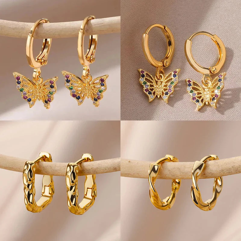Zircon Butterfly Pendientes EarringsFor Women Stainless Steel Gold Color Butterfly Earring Trend Girl y2k Jewelry aretes mujer Vera Lux