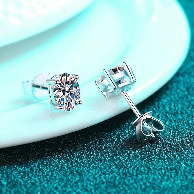NeeTim 2 Carat Oval D Color Moissanite Stud Earrings For Women 925 Sterling Silver Sparkling Diamond  Earring Wedding Jewelry Vera Lux