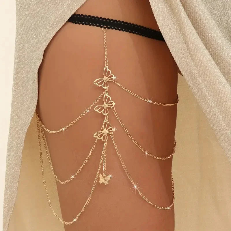 Bohemia Multi Layer Butterfly Tassel Leg Chain for Women Fashion Sexy Metal Bodychain Beach Thigh Leg Chain Jewelry Accessories Vera Lux