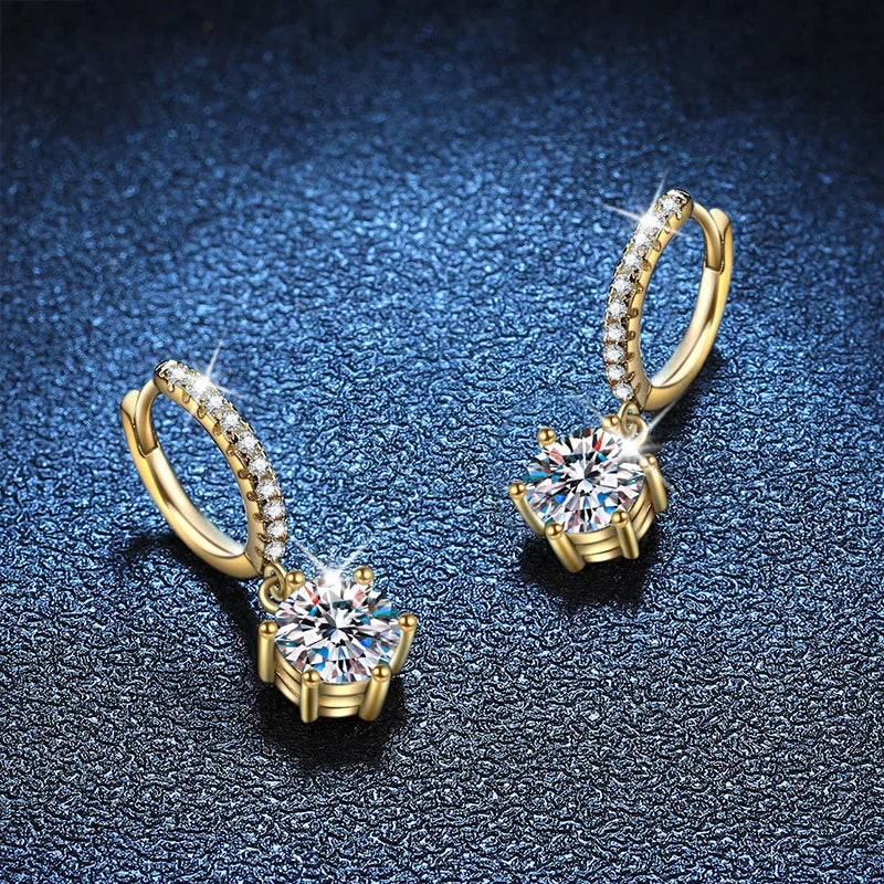 NeeTim 0.5ct 1ct Moissanite Drop Earrings S925 Sterling Silver with Gold Plated Wedding Jewelry With Certificate Hoop Earrings Vera Lux
