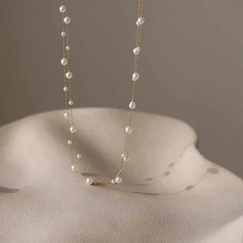 Stainless Steel Temperament Pearl Chain Choker Necklace for Women Waterproof Collar Jewelry Bijoux Gift Vera Lux