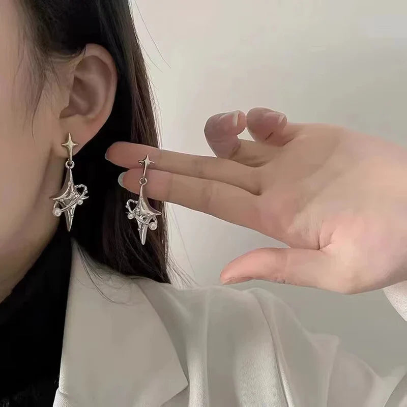 Y2K Star Drop Earrings Cool Girl Harajuku Creative Planet Pearl Crystal Stars Earings Korean Fashion for Women PunkJewelry Vera Lux
