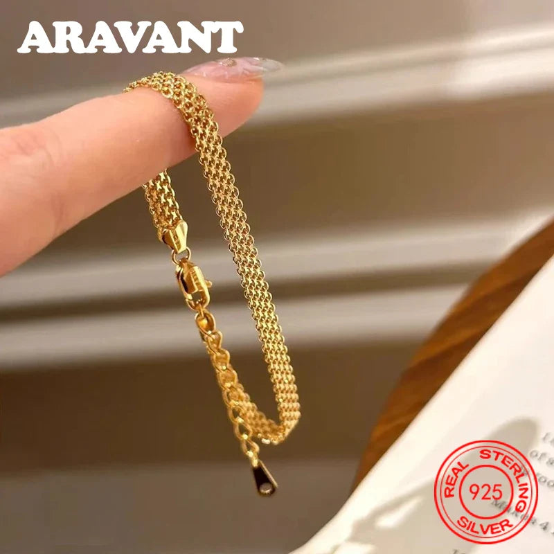 Aravant 925 Silver 18K Gold Watch Strap Bracelet Chain For Women Girls Fashion Jewelry Vera Lux