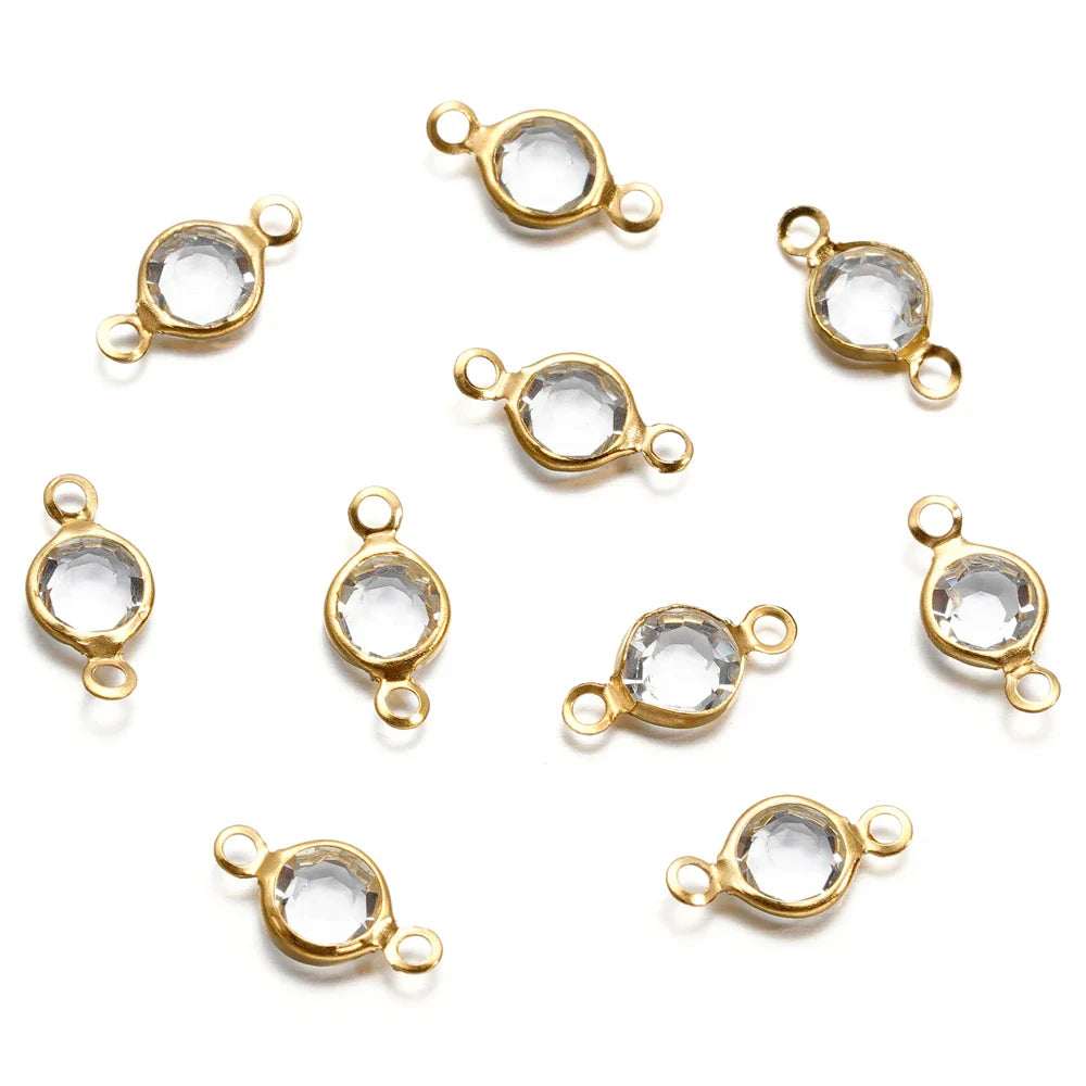 10pcs/lot Stainless Steel Crystal Round Double Ring Pendants for DIY Bracelet Necklace Beads Jewelry Making Accessories Vera Lux
