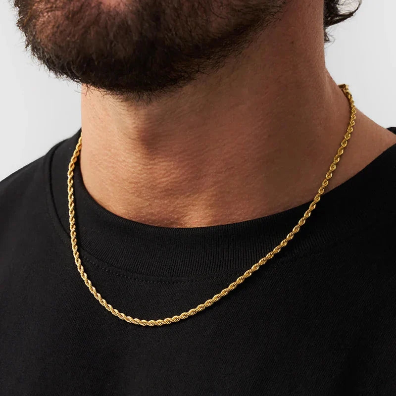 Waterproof Classic 18K Gold Plated Stainless Steel 3mm Rope Chain For Men Women Jewelry Accessories Vera Lux