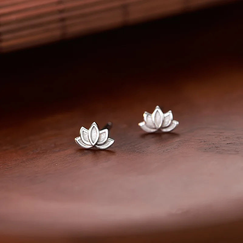 S925Silver Forest style lotus earrings, lotus earrings for women, simple, fresh, niche design, cute and artistic Vera Lux