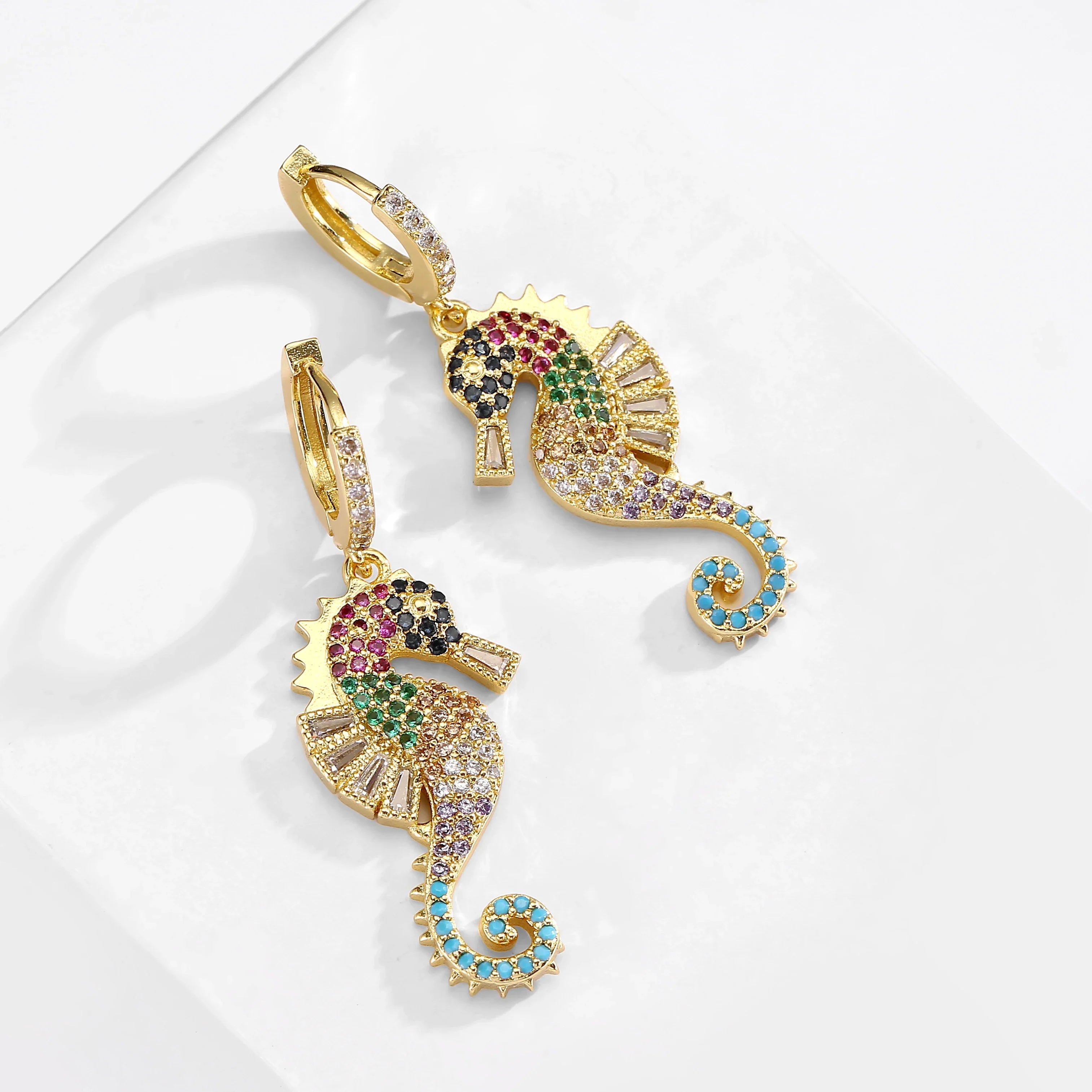 NEWBUY 2024 Trendy Colourful AAA CZ Zircon Inlay Seahorse Dangle Earrings For Women Party Jewelry Vera Lux