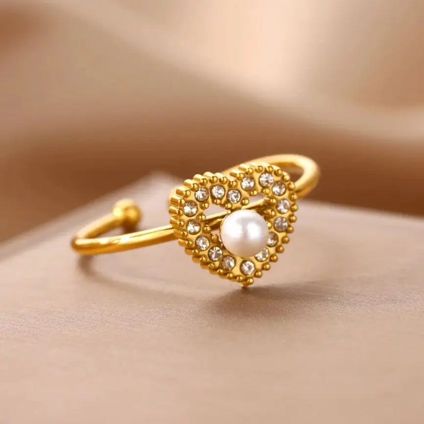 Stainless Steel Four Leaf Clover Rings For Women Gold Color Zircon Opening Couple Ring Aesthetic Wedding Bohemian Jewelry Gift Vera Lux