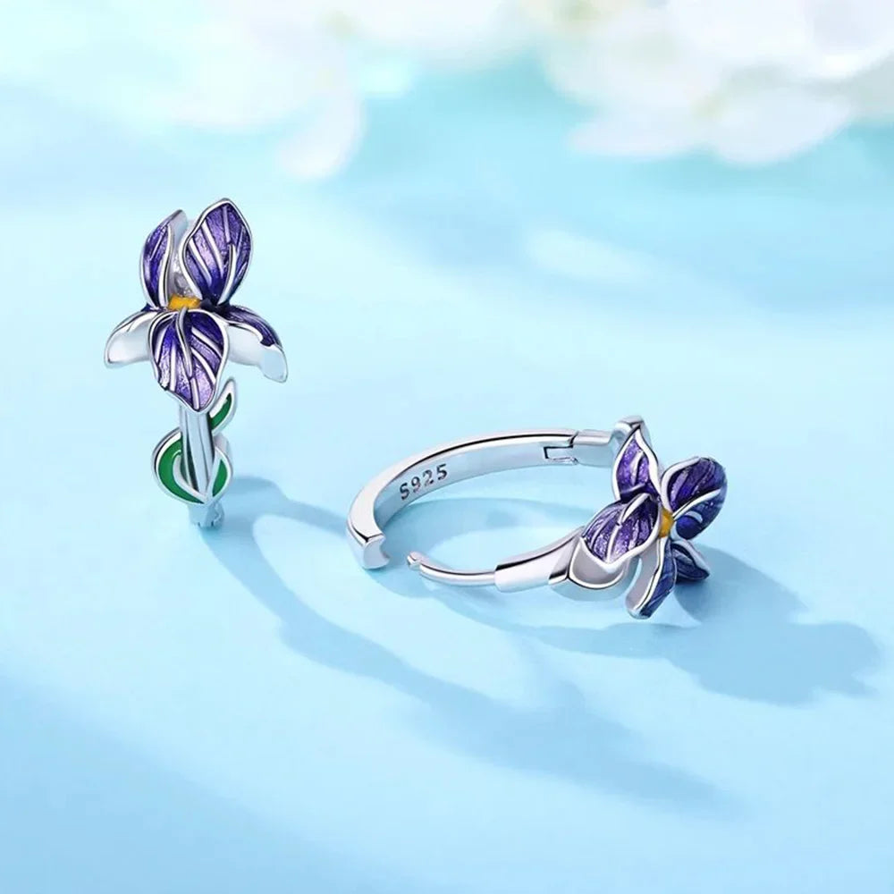 925 Sterling Silver Purple Flowers Series Earring Jewelry Versatile Hoop Earrings For Women Jewelry Fine Birthday Party Gifts Vera Lux