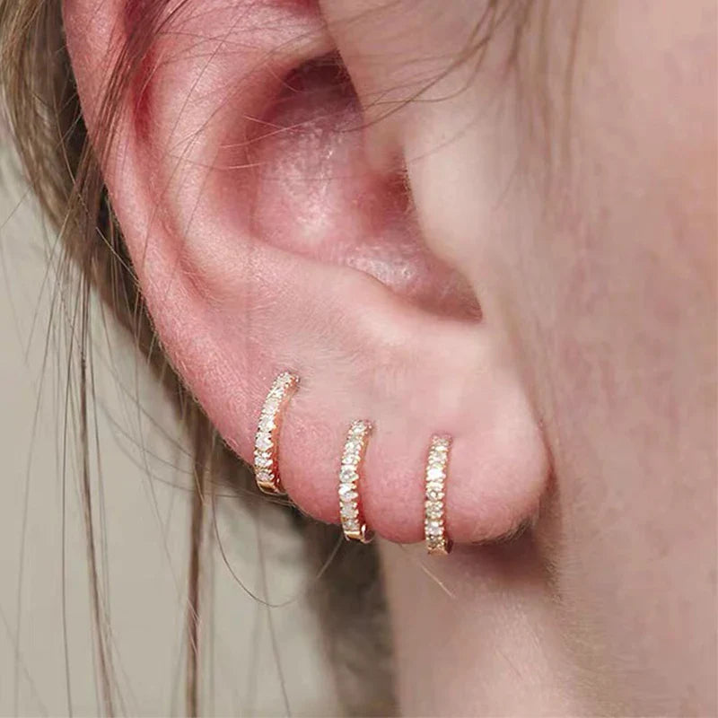 1 Pair Minimal Exquisite Hoop Crystal Zirconia Small Huggie Thin Cartilage Earring For Women Helix Tragus Piercing Jewelry Vera Lux
