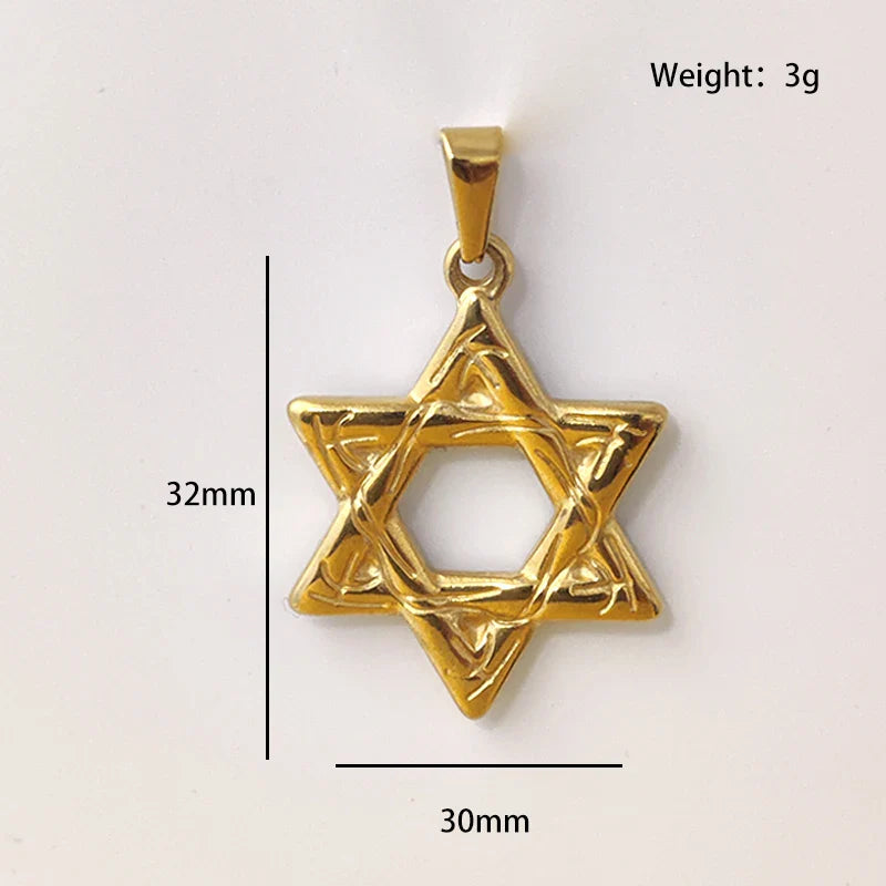 Stylish 18K Gold Plated Star of David Necklace in Stainless Steel - Religious Hexagram for Men & Women, Gift Option Vera Lux