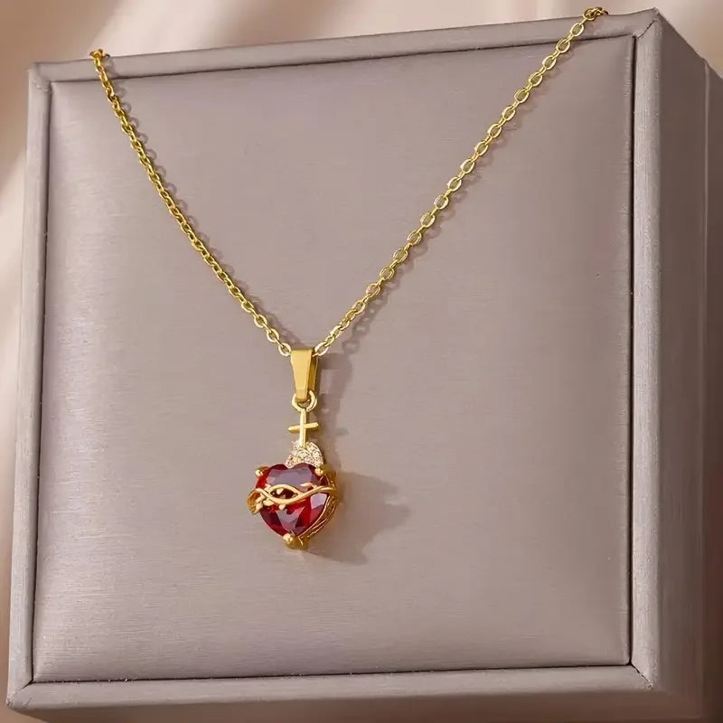 Romantic Wedding Heart Cubic Zirconia Necklace For Women Elegant Cute Gold Color Stainless Steel Necklaces Jewelry Birthday Gift Vera Lux