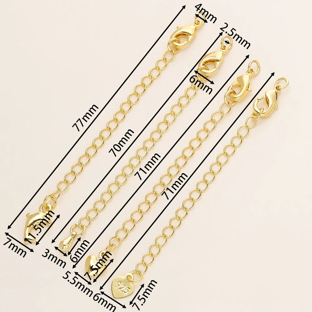 5/10pcs/Pack 14/18K Gold Color Plated Brass Various Extension Chain With Lobster Clasps for DIY Necklace Jewelry Making Findings Vera Lux