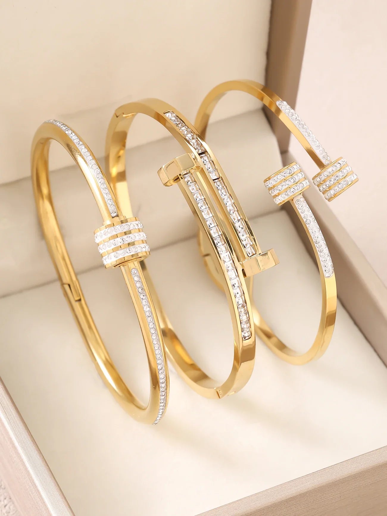 1pc 18K Gold Plated Stainless Steel Stackable Bracelet With Chain And Clover Design, Fashion Style For Women, Suitable For Casua Vera Lux