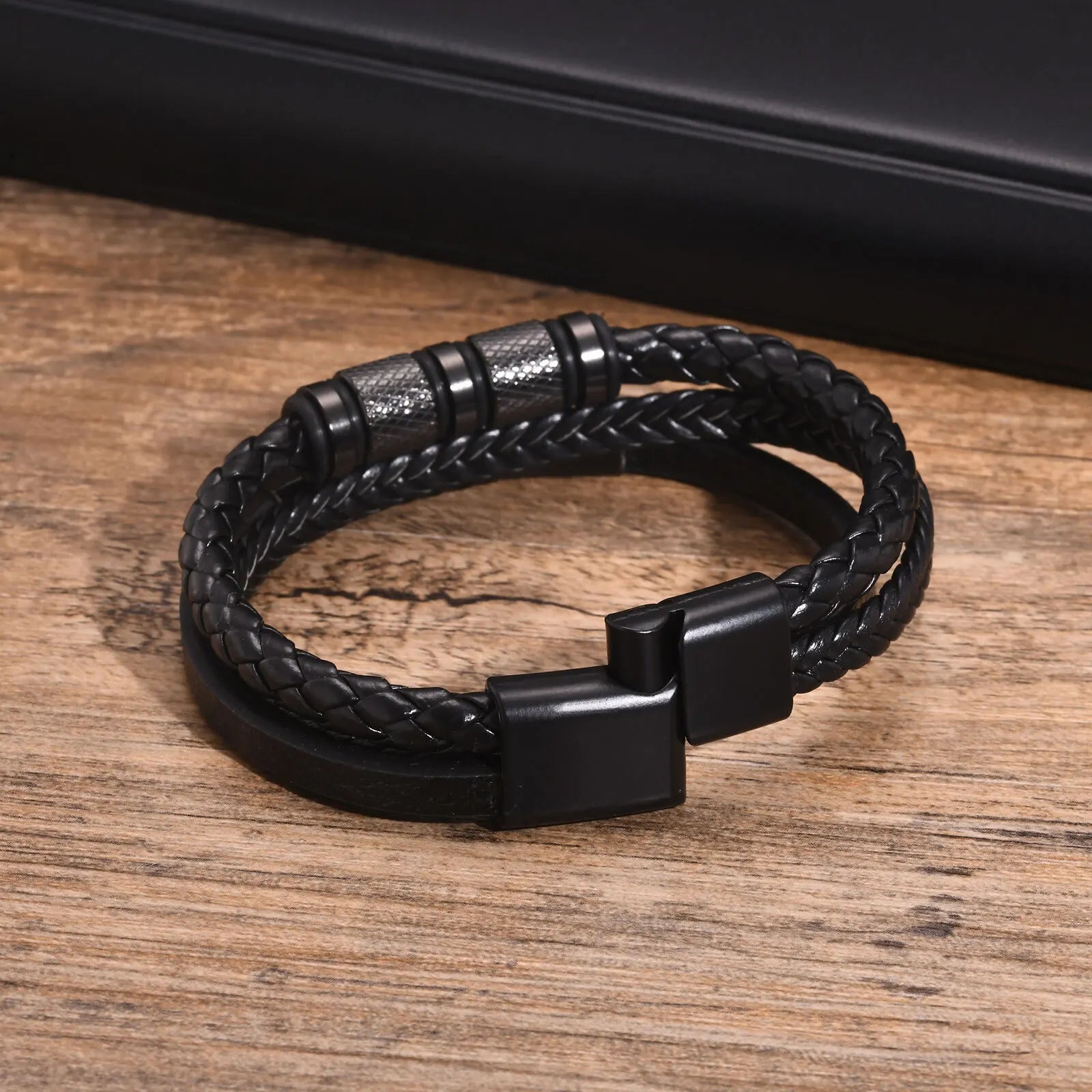 Vnox Personalized Braided Leather Bracelet for Men Handmade Triple Woven Pu Leather Bracelet Custom Name Text Jewelry Gifts Vera Lux