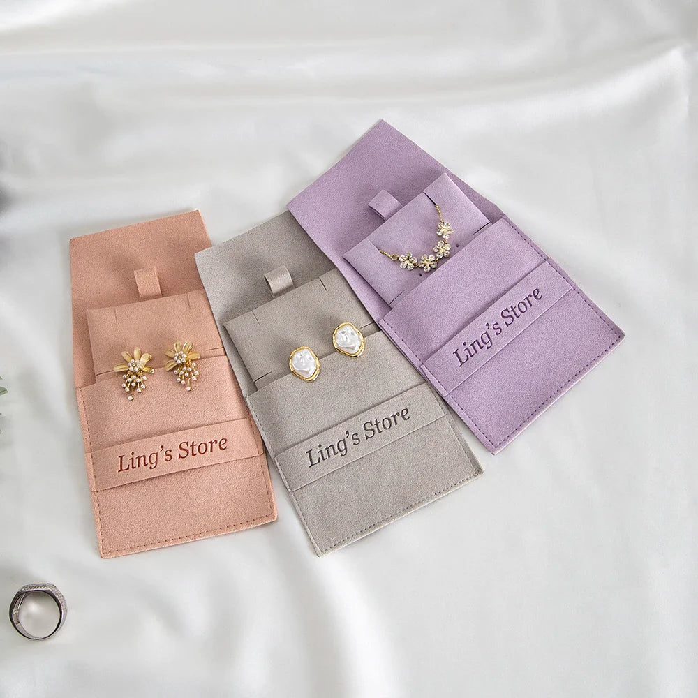 20/50/100pcs Personalized Logo Jewelry Microfiber Strip 8x8cm Bag Insert With 6x6cm Pad Card For Earrings Studs Necklace Pendant Vera Lux