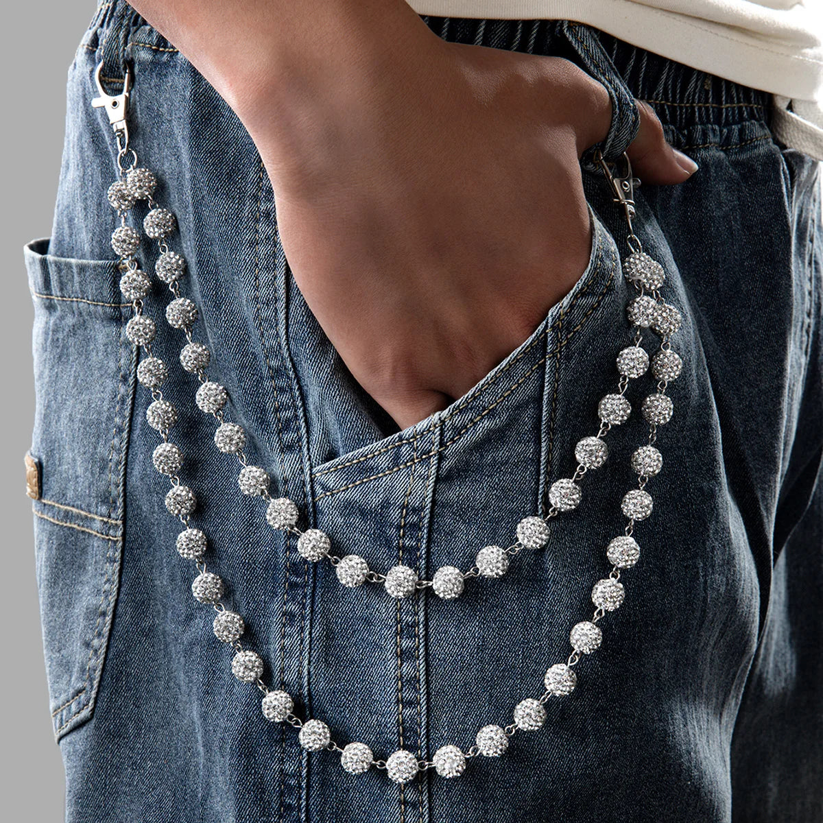 1 Hip Hop Trendy Colorful Zirconia Ball Double Layer Stacked Neutral Style Pants Chain Simple and Versatile Body Chain Vera Lux