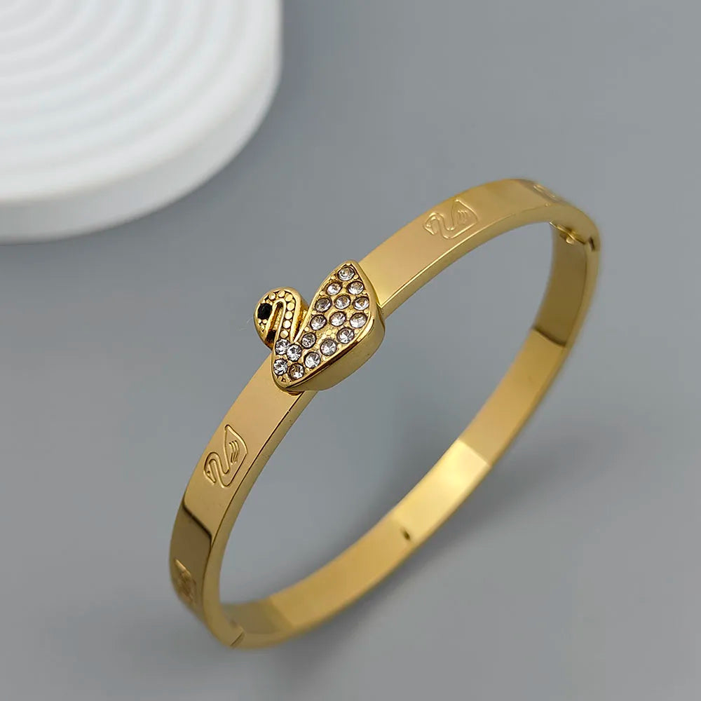 New swan zircon gold-plated stainless steel bracelet 18K, high quality waterproof couple bracelet, wife gift Vera Lux