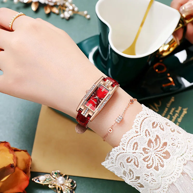 2PCS/Set Women's Watches Fashion Rectangle Leather Band Quartz Watch（Without Box） Vera Lux