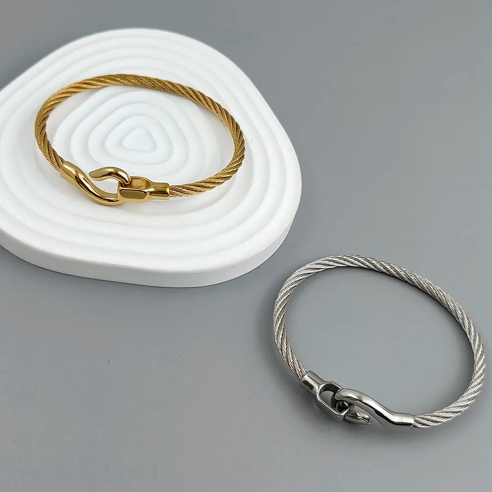 New steel wire button hook gold-plated stainless steel bracelet 18K, high quality waterproof couple bracelet, wife gift Vera Lux