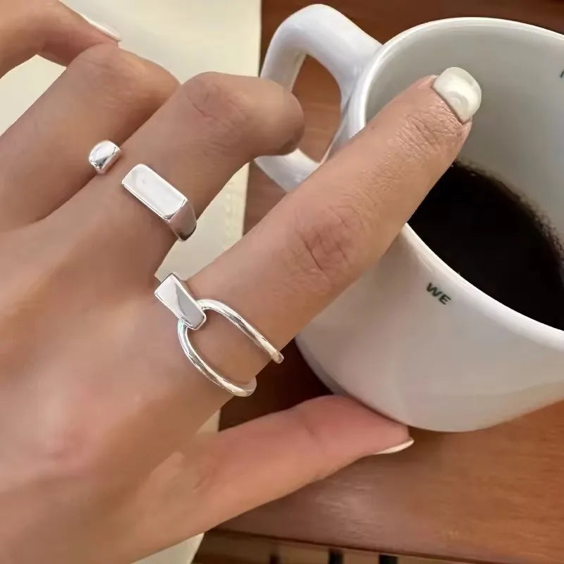 VENTFILLE 925 Sterling Silver Rings INS Fashion Hip Hop Vintage Couples Hollow Lines Punk Thai Silver Party Adjustable  Jewelry Vera Lux