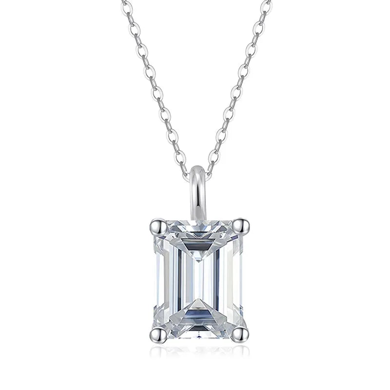 NeeTim 1ct 2ct  3ct 4ct Emerald Cut Moissanite Pendant Necklace for Women S925 Silver with White Gold Plated Necklaces Chain Vera Lux