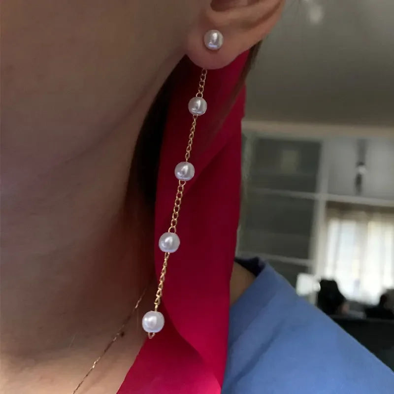 Fashion Pearl Long Earring For Women Cute Korean Crystal Rhinestone Chain Drop Earrings Bridal Wedding Party Jewelry Gifts 2024 Vera Lux
