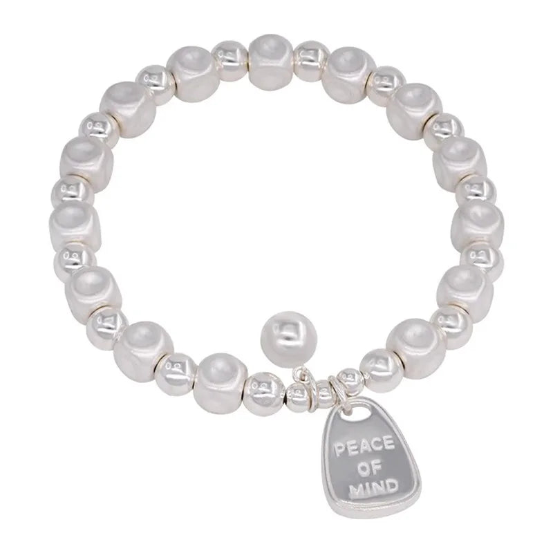 925 Sterling Silver Matte Finish Geometry Bracelet For Women Letter Bead Frosting Peace Jewelry Gifts Vera Lux