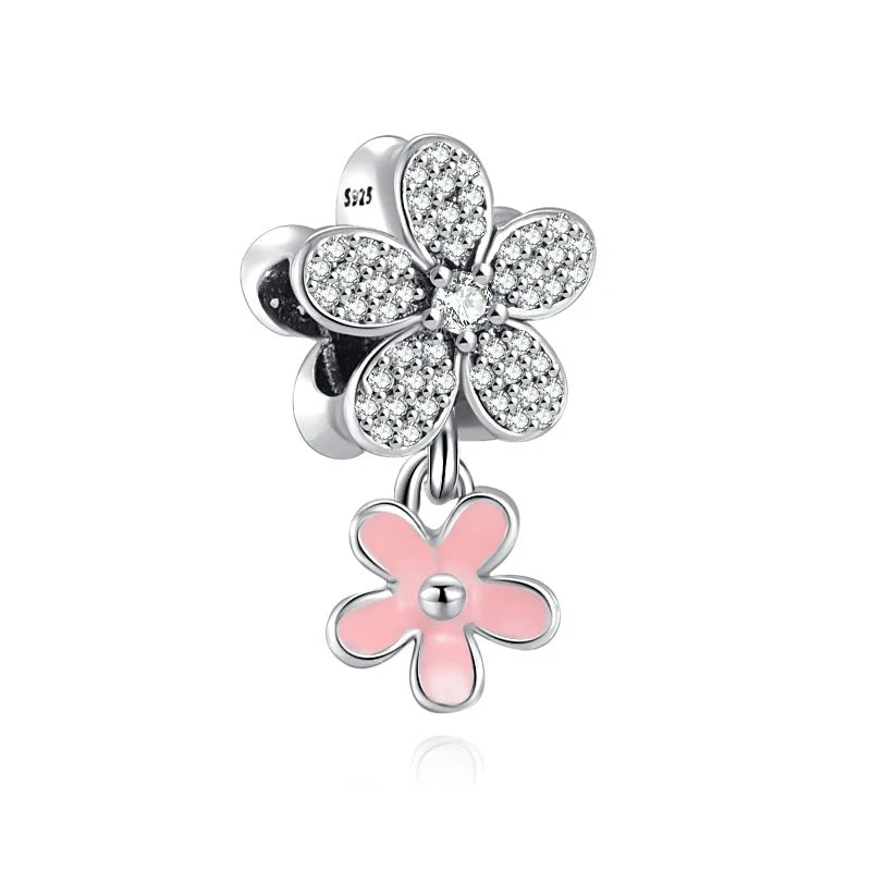 Hot selling 925 silver pink series flower dog paw heart-shaped pendant, Fit original bracelet DIY accessories, exquisite jewelry Vera Lux