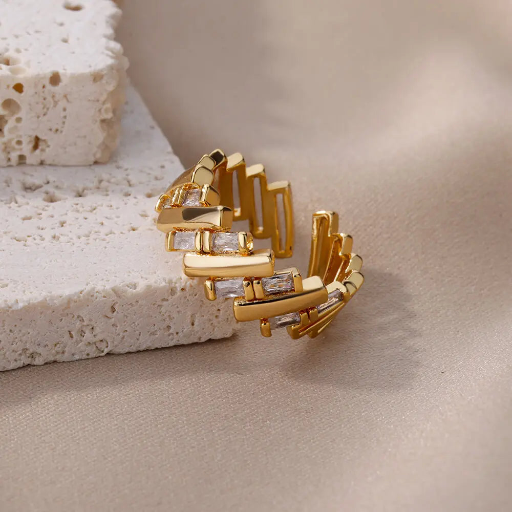 Zircon Bar Rings For Women Gold Plated Stainless Steel Bar Opening Ring 2023 Trending Luxury Wedding Aesthetic Jewelry anillos Vera Lux