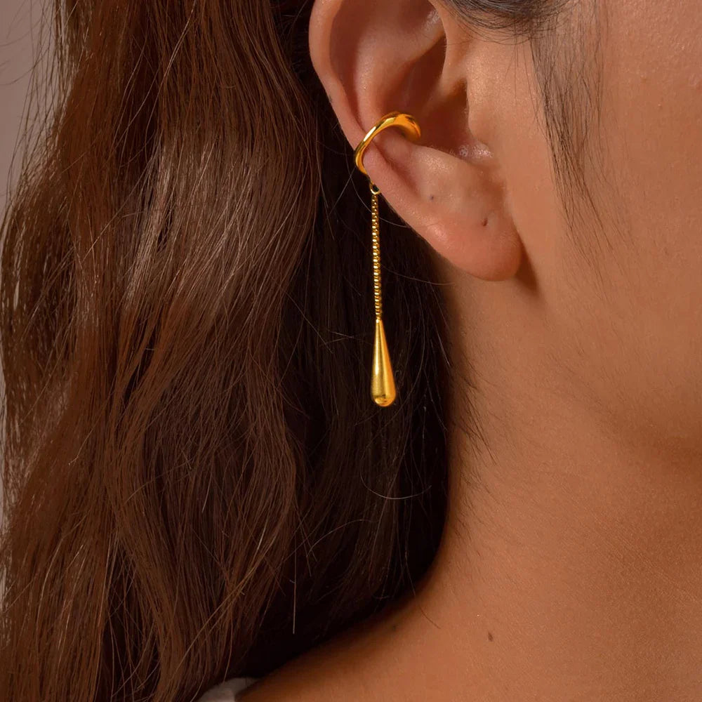 C-shaped Metal Teardrop Tassel Ear Cuff Clip Earrings for Women 1piece, No Piercings, Ear Cartilage Clips Vera Lux