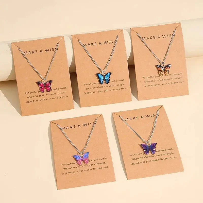 5 Pcs Fashion Boho Colorful Butterfly Necklaces Set for Women Korea Style Pendant Necklace Cute Jewelry Gift Wholesale 2024 New Vera Lux