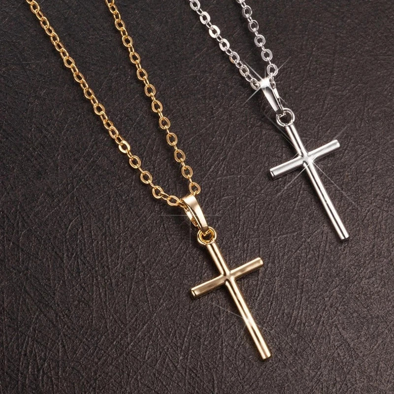 Fashion Christian Jesus Cross Necklaces Silver Color Long Chain Simple Pendants For Women Men Jewelry Gifts Dropshipping Vera Lux