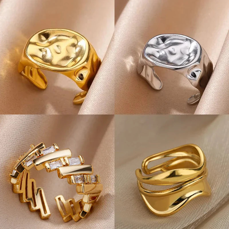Irregular Rings For Women Gold Color Stainless Steel Geometric Ring Fashion Simple Party Christmas Party Jewelry Gift Femme Vera Lux