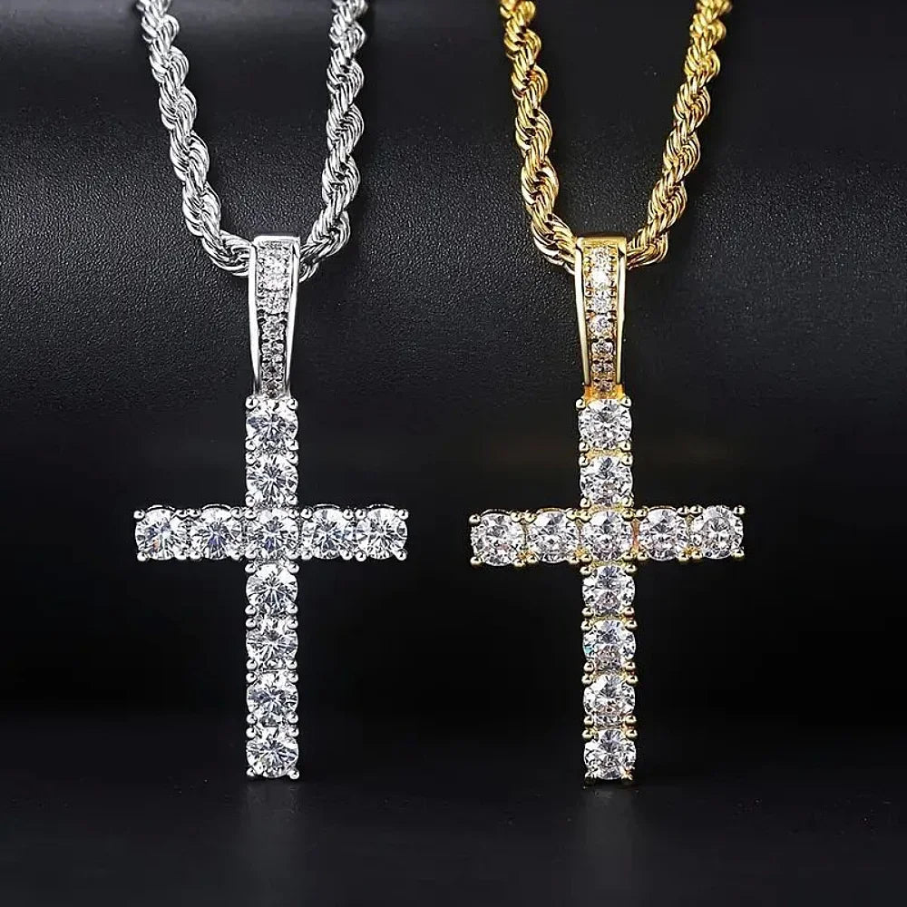Huitan 60Cm Twisted Chain Long Necklace for Women/Men Fashion Luxury Cubic Zirconia Cross Pendant Necklace Gift Love Accessories Vera Lux