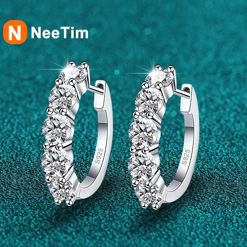 NeeTim 3mm D Color Moissanite Earrings 925 Sterling Silver Plated White Gold Hoop Earring for Women Wedding Party Fine Jewelry Vera Lux