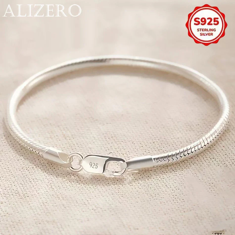 925 Sterling Silver 3mm Snake Bone Bracelet Simple Style For Women Men Daily and Party Wear All Seasons Jewelry 16-23cm Vera Lux