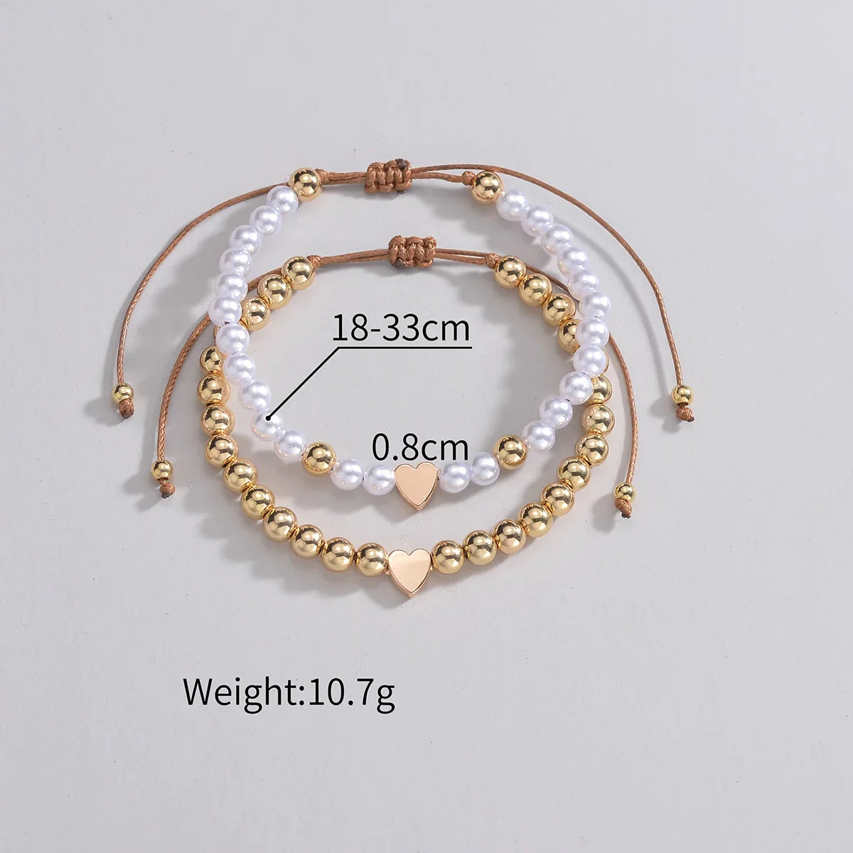 2 PSC Love Imitation Pearl Beaded Adjustable Rope Chain Valentine's Day Jewelry Gift Couple Bracelet Vera Lux