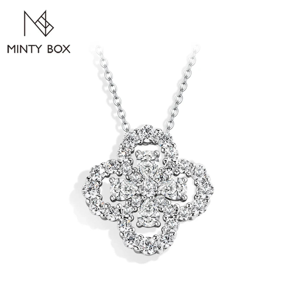 MINTYBOX S925 Silver Moissanite Diamond Loop Full Motif Pendant Clover Diamond White Gold Necklaces for Women Girls Jewelry Gift Vera Lux