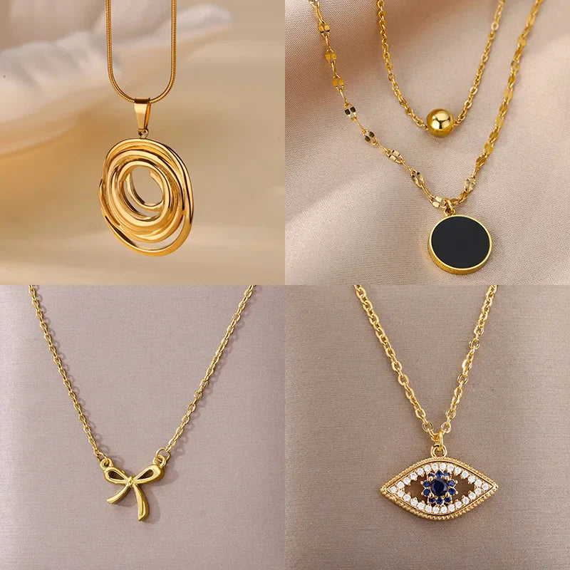 Hollow Geometric Oval Necklaces For Women Stainless Steel Gold Color Oval Pendant Necklace Party Christmas Jewelry Gift Femme Vera Lux
