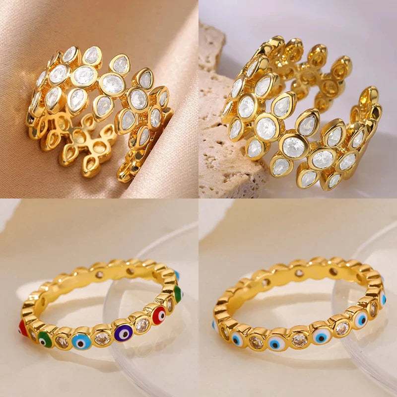 White Zircon Geometric Stainless Steel Rings For Women Gold Color Adjustable Wedding Aesthetic Ring Jewelry Gift Accessories Vera Lux