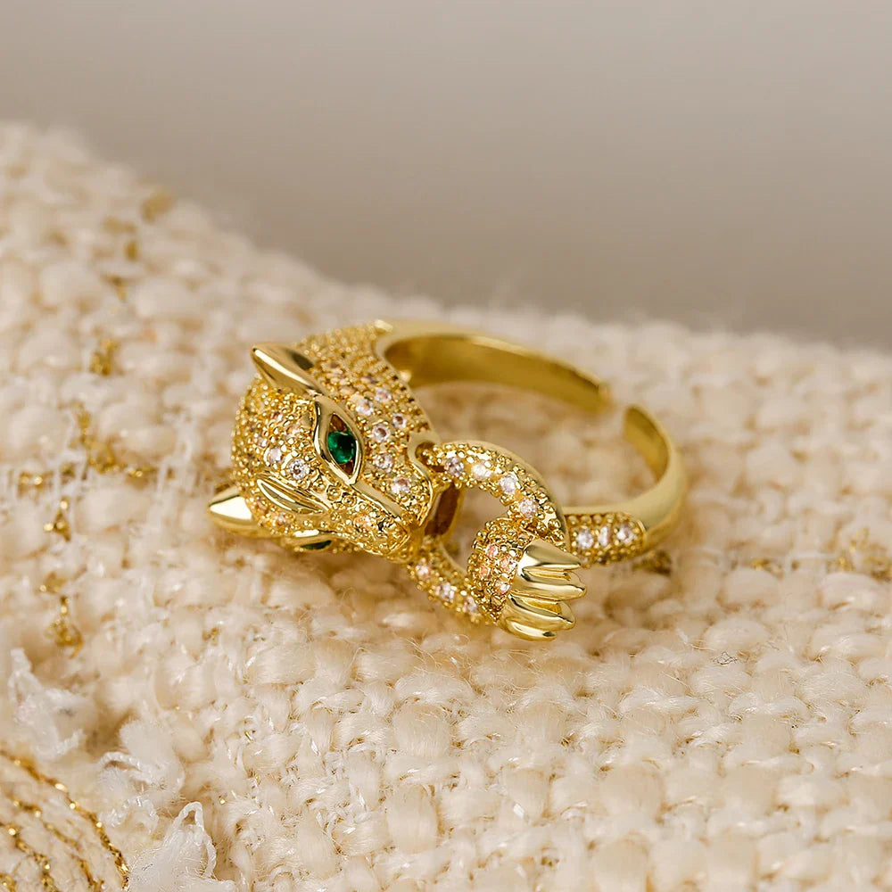 NEWBUY High Quality Fashion Statement Big Animal Ring For Women Girl Party Jewelry Gold Color Zircon Leopard Open Ring Wholesale Vera Lux