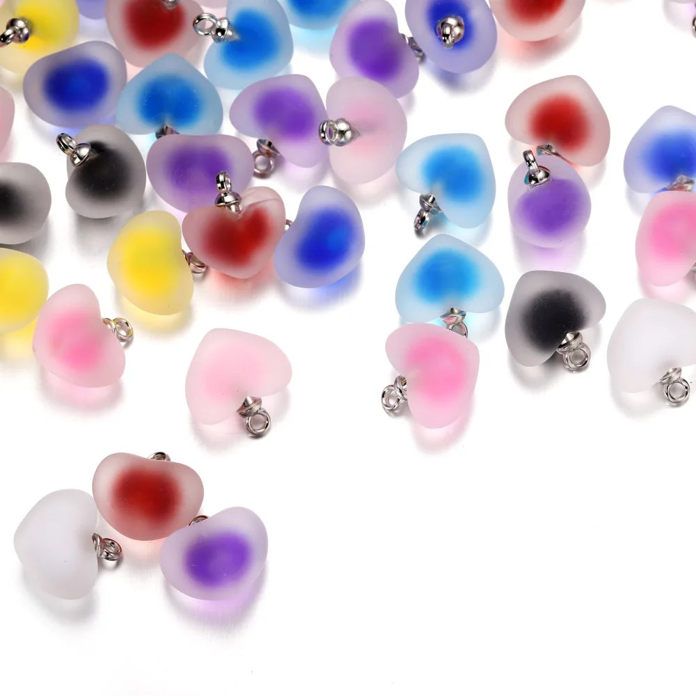 10Pcs/Lot Resin Frosted Colorful Heart Charms Bracelet Earrings Necklace Jelly Beads Pendant For DIY Jewelry Making Supplies Vera Lux