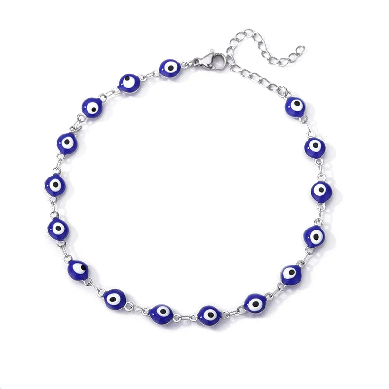 Stainless Steel Evil Eye Anklets For Women Enamel Round Leg Chain Blue Evil Eye Anklets Bracelet Summer Beach Foot Jewelry Gift Vera Lux